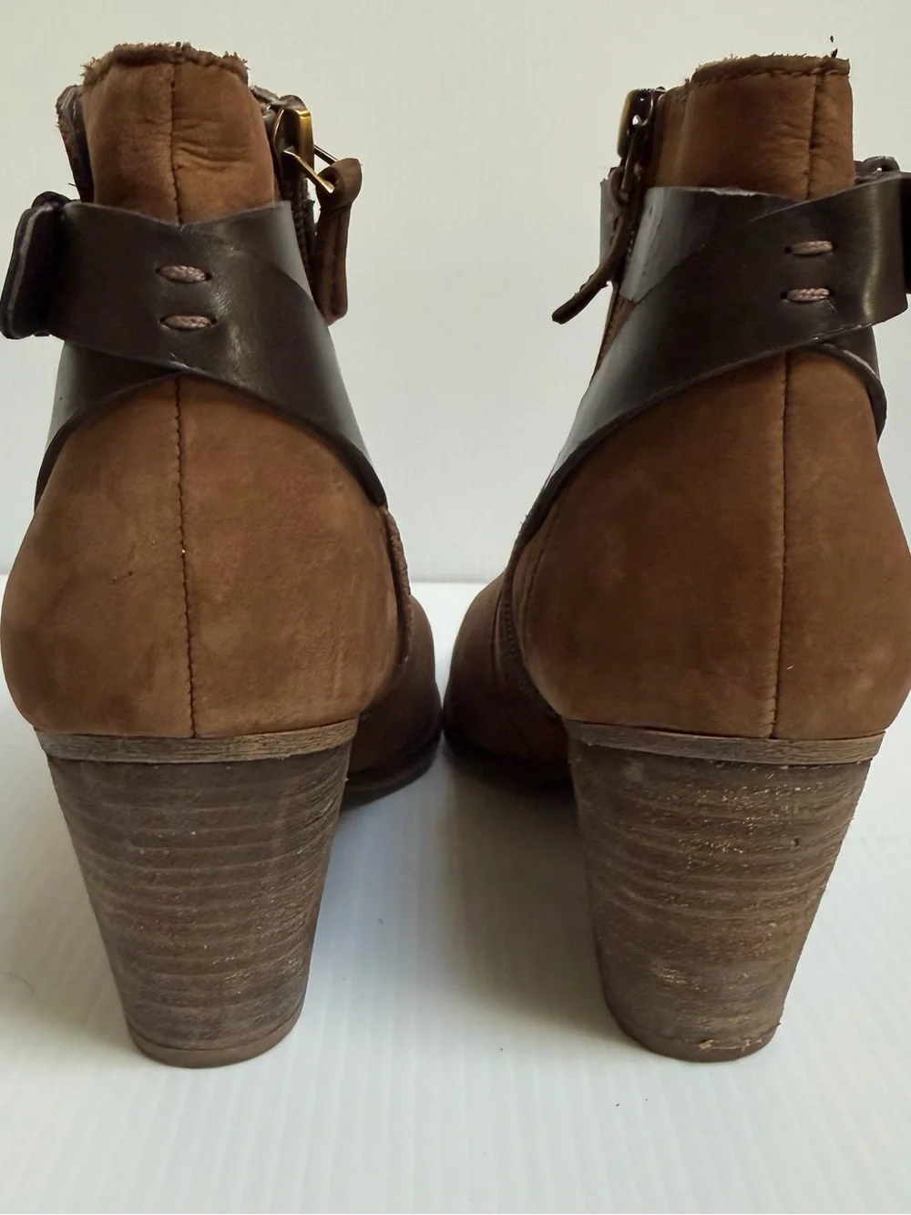 Brown Suede Women's Ankle Boots with Strap